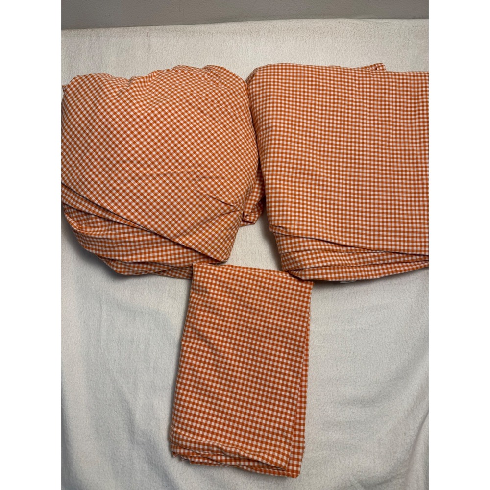 Pottery Barn Kids Sheet Set Twin Orange Gingham Check Cotton 3 Piece
